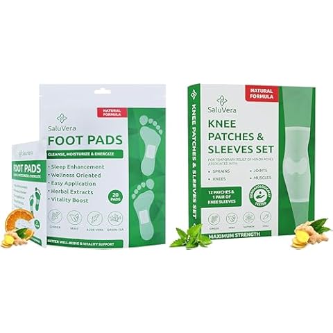 Foot Pads for Relaxation & Enhanced Sleep (20 Count) + Herbal Warming Knee Patches with 2 Compression Sleeves - Natural Ingredients for Complete Comfort & Support Cover