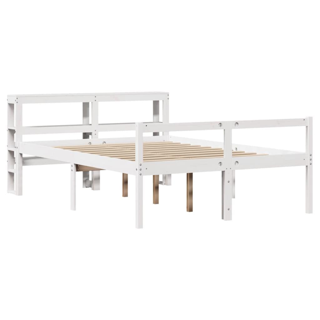 Seniorenbett 120x190 cm Weiß, Bettgestell aus massivem Kiefernholz mit Kopfteil und Lattenrost, Seniorengerechtes Holz Bettgestell mit 44 cm Einstiegshöhe ohne Matratze