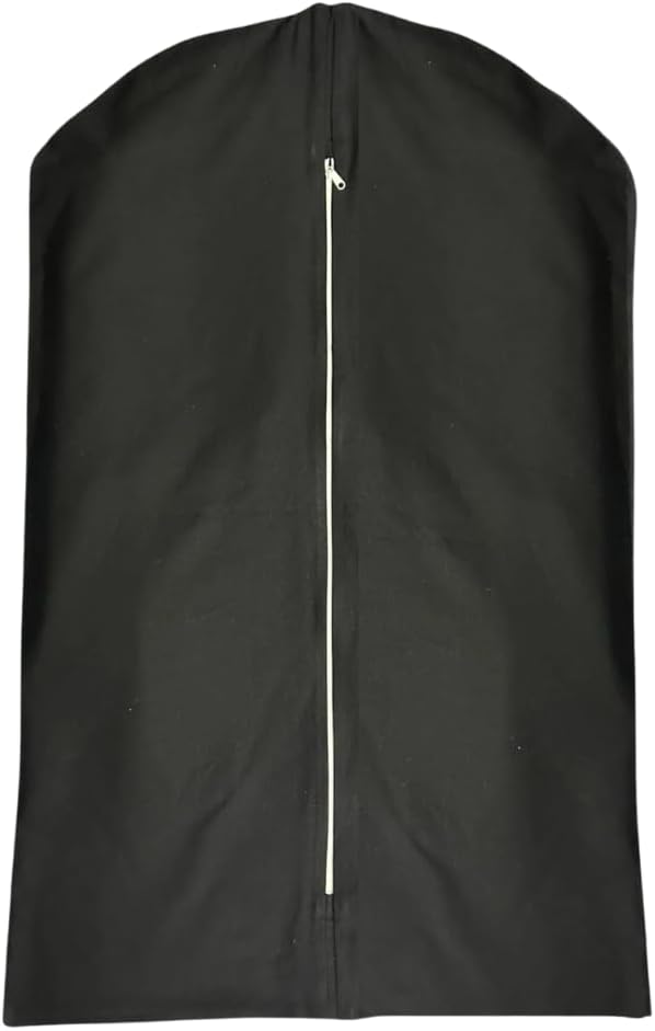 Premium 100% Cotton Garment Bags – 48" Black Canvas Suit Cover with YKK Zipper – Breathable, Dust-Proof Storage for Suits, Coats, Dresses, Jackets & Travel/Closet Use