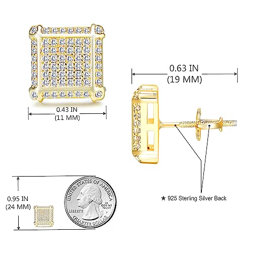 18K Gold Plated 925 Sterling Silver Iced Out Cubic Zirconia Screw Back Square Stud Earring For Men And Women Hypoallergenic Earring Twotone Micropave Hip Hop Jewelry Charlinliol #TOP3