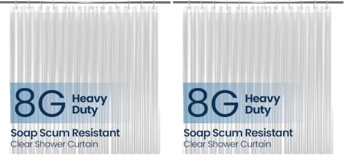Image of LiBa Waterproof Plastic Shower Curtain - Bathroom Shower Curtain Premium PEVA Non-Toxic Shower-Liner with Rust Proof Grommets Clear 8G Heavy Duty Bathroom Accessories 72x84 - Clear (Pack of 2)