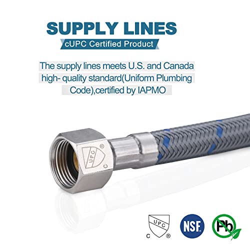 ARCORA 20" Bathroom Faucet Hose, Braided Nylon cUPC Supply Lines 3/8" Female Compression × M10 Male Connector(1 Pair)