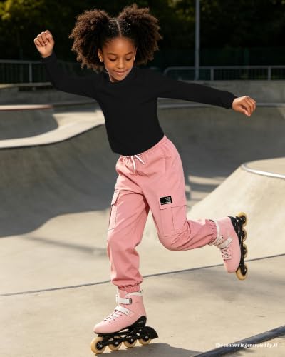 Image of Betusline Girls Fall Winter Clothing Sets, Long Sleeve Crop Top & Cargo Jogger Pants 2 Piece Outfit Sets,4T-14Y