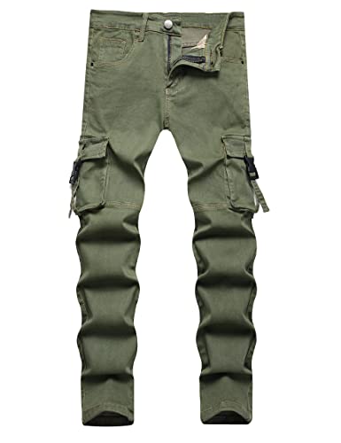 LONGBIDA Men's Slim Fit Stretch Comfort Cargo Biker Jeans with Multi-Pockets