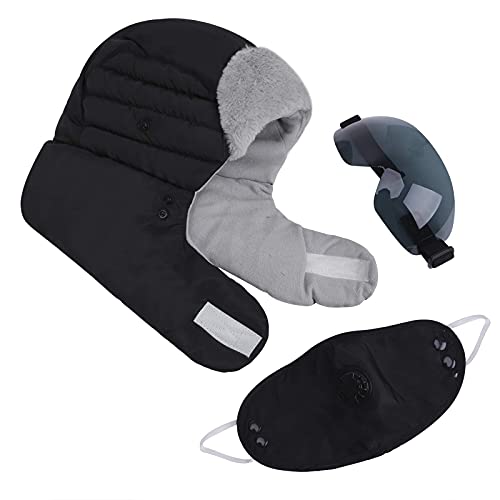 4 in 1 Winter Hats Ski Cap Warm Trapper Hat  for Girls Boys Windproof Thermal Fleece Trapper Hat with Earmuffs Face Warmer (Black)4