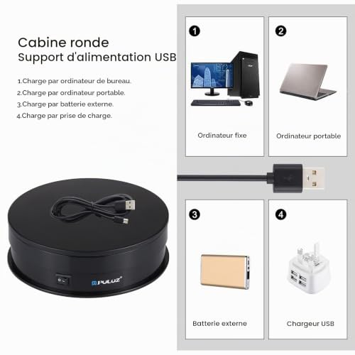 PULUZ Support rotatif à 360 degrés, plateau tournant miniature de 15 cm, plateau tournant motorisé pour photographie, spectacle, jouets, bijoux, charge maximale de 15 kg, noir – vue 3