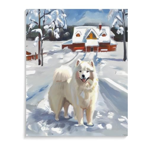 DIY Adult Paint by Number Kits Samoyed Dog for Adults Beginners,Easy Acrylic Paint by Number,DIY by Numbers Kits on Canvas 12x16inch(30x40cm) Frameless