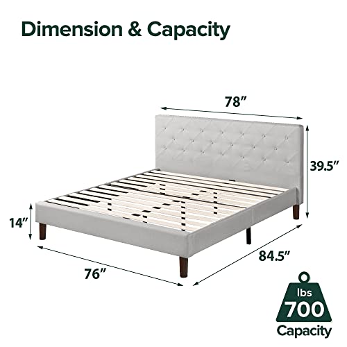 Image of Zinus Shalini Upholstered Platform Bed Frame, Mattress Foundation, Wood Slat Support, No Box Spring Needed, Easy Assembly, Light Grey, King