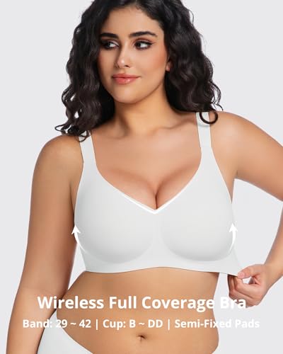 Image of Vinfact Womens V Lace Wireless Seamless Bras No Underwire Comfort Push Up Bras Supportive Full Coverage Bralettes T Shirt Bra