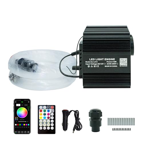 Goldgecko 12W RGBW Twinkle&Meteor 2 in 1 LED Fiber Optic Starlight Headliner kit with Remote/Bluetooth APP Controlled for Car/Home (240pcs Meteor+450pcs*0.03in*9.8ft)