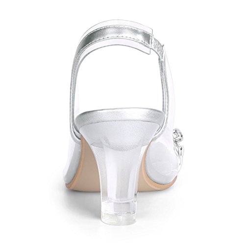 Allegra K Women's Clear Slingback Flower Rhinestone Peep Toe Heels Sandals3