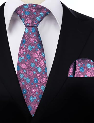 Image of Alizeal Mens 3.15inches Exquisite Floral Tie with Small Flower Printed Pocket Square