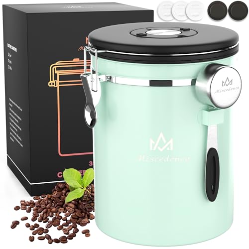 Miscedence 35OZ Coffee Canister for ground coffee with Date Tracker,Mint Green 304 Stainless Steel Kitchen Food Airtight storage container for Coffee Beans or Grounds, Tea, Sugar