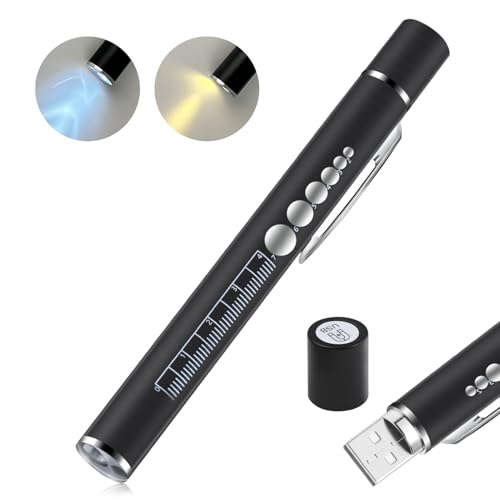 Penriter Médico Penlight Lámpara de Diagnóstico Luces de Pluma con el Calibre de la Pupila, 2 Fuentes de Luz LED, USB recargable Médico Penlight Lámpara, Linterna de Bolígrafo para enfermeras médicos