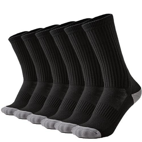 YWSLRC 6/8 Pairs Men's Crew Socks Athletic Sock Performance Full Cushioned Breathable Sport Work Running Sock Size 6-12