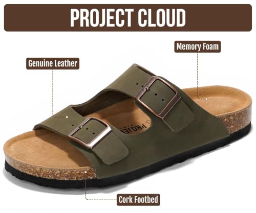 Image of Project Cloud 100% Genuine Leather Womens Sandals Slides for Women (Venita) | Cork Footbed Sandals for Women with Memory Foam and Arch Support Vacation Essentials Slides for Women Footwear Flat Sandals