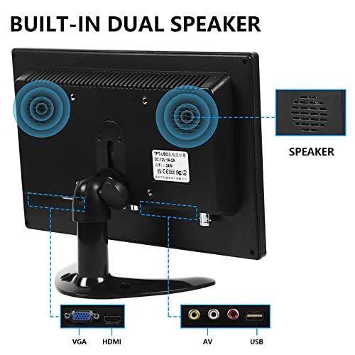 Image of AISHICHEN 10.1 Inch Small Monitor, Raspberry Pi Display Built-in Speakers, Mini Screen1280 x 800, HDMI Monitor 60 Hz, 5ms, IPS Screen Display w /Remote Control, HDMI VGA AV BNC Input(10.1-1280x800P)