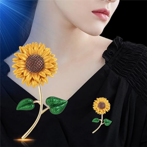 Image of WCRAZYE Sunflower Flower Brooch Pin for Women Girls Elegant Enamel Crystal Rhinestone Yellow Flower Plant Brooch Pin, Charm Sun Flower Coat Brooch for Mom Christmas Valentine's Day Jewelry Gifts