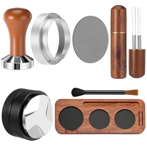 Ferrochef 7 Pcs Espresso Accessories Kit, 51 mm Coffee Tamper Set Espresso Machine Accessories Coffee Tamper Wdt Tool Dosing Funnel Puck Screen Brush Tamping Station for 51 mm Barista Tools