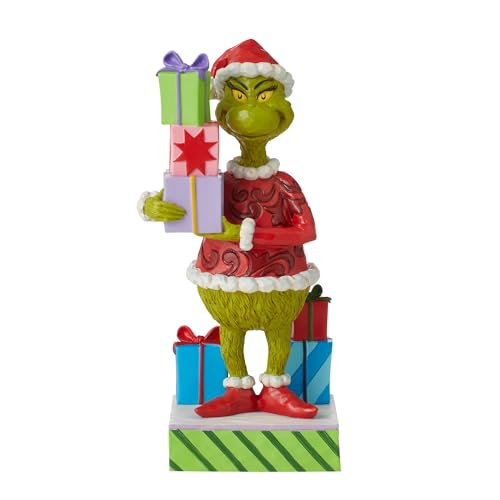 Enesco Jim Shore Grinch Holding Present Figurine, Multicolor, 8 Inches