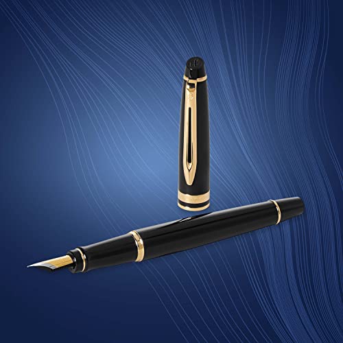 Waterman Expert Fountain Pen | Gloss Black With 23K Gold Trim | Fine Nib | Gift Box #TOP4