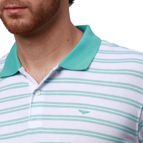 Image of Park Avenue Men's Cotton Polyester Blend Stripe Pattern Slim Fit Rib Collar Polo Neck Half Sleeve Casual T-Shirt