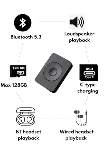 Image of Xzor Bluetooth MP3 Player with Wireless Earbuds, Built-in Speaker, Auto Pairing, 128GB Memory Card Support, Rechargeable Portable Audio Player