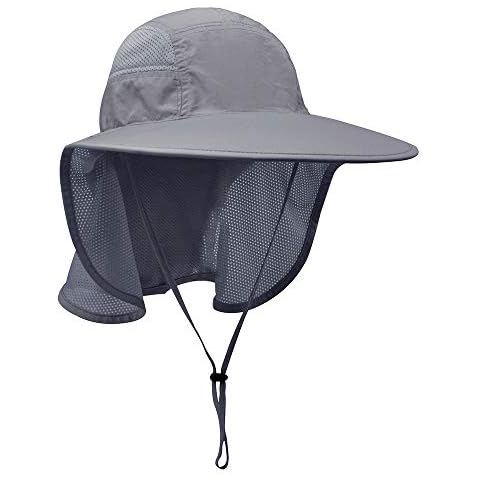 lenikis Unisex Outdoor Activities UV Protecting Sun Hats with Neck Flap Black Grey Cover