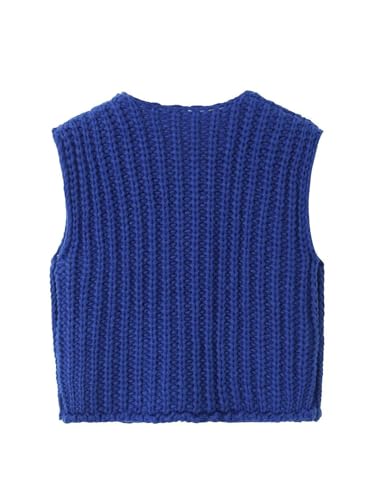 Image of Womens Knit Vest Tops Sleeveless Cropped Chunky Sweater Vests Botton Down Lightweight Cardigan with Pockets