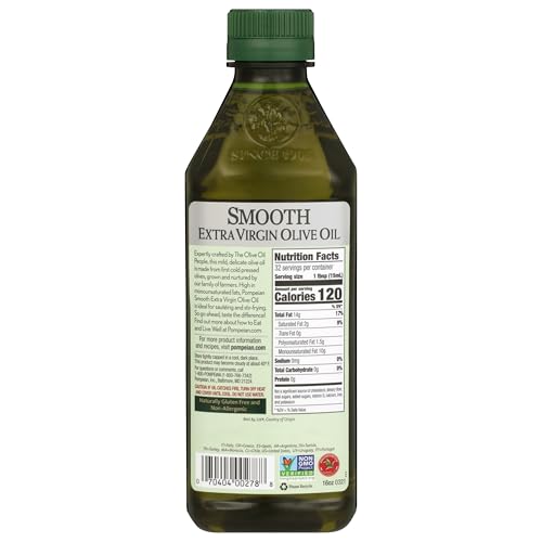 Pompeian Smooth Extra Virgin Olive Oil, Contains Polyphenols, First Cold Pressed, 16 FL Oz