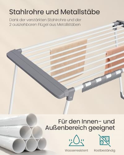 SONGMICS Wäscheständer, ausziehbar, klappbar, mit Sockenhalter – Ansicht 4