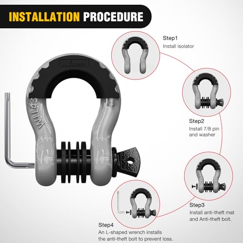 Image of Nilight 3 /4 inch D Ring Shackle 2 Pack 19T (41,887 lbs) Break Strength 4.75T WLL Heavy Duty Towing Hook with Anti-Theft System Anti-Rattle Isolators for Truck Jeep SUV ATV UTV Recovery Grey