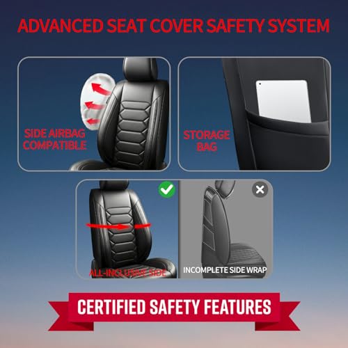 Image of Fit Sierra Car Seat Covers (Only Front 2 Seats) Compatible with GMC Sierra 1500 /2500 /3500 2000-2026-Full Coverage Breathable Leather, Airbag Compatible, Waterproof & All-Weather, Black