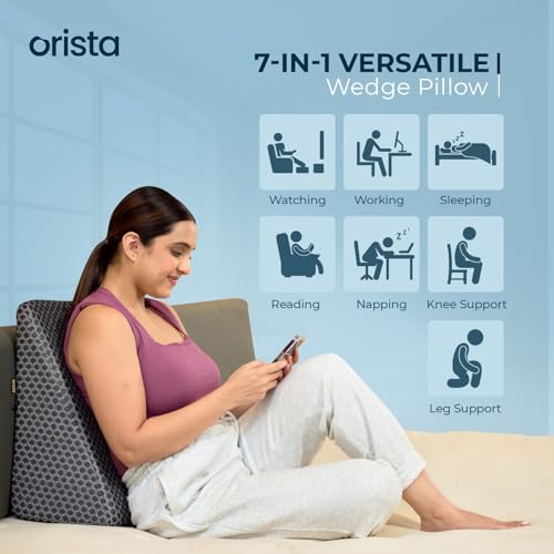 Image of Orista Wedge Pillow Made with Advance Gel Blended Memory Foam Complete Back Support, Acid Reflux, Anti Snoring, Leg Elevation, Improves Comfort and Posture | 20 x 20 x 10 Inch | Black Jacquard Cover