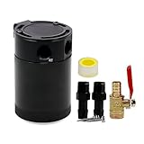 Sporacingrts Universal 2-Port Oil Catch Can Reservoir Tank Black + Drain Valve,1 Inlet 1 Outlet