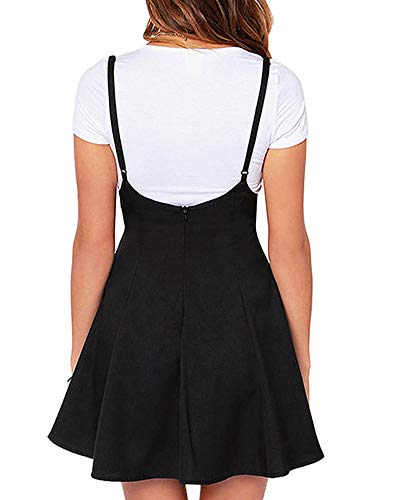 Springcmy Women's Suspender Skirts Basic High Waist Versatile Flared Skater Ruffle Hem Flared Skirt Overall Dress3