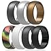 ThunderFit Silicone Rings, 7 Pack Wedding Bands for Men - 8.7 mm Wide (Camo, White, Dark Gray, Black, Brown, Dark Silver, Silver, 8.5-9 (18.9mm))