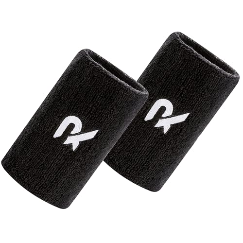 Raquex Sports Wristbands (7 Colours 2 Widths) - Soft Stretchy Cotton. Padel Tennis Squash Running Sweat Bands - Machine Washable (Black Pair)