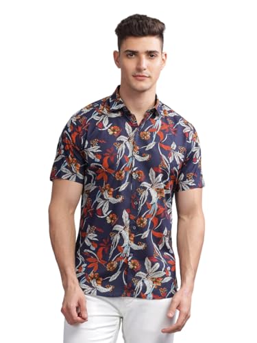 Image of MODERN ELEGANCE Men Slim Fit Navy Small Liberty Floral Printed Casual Shirt