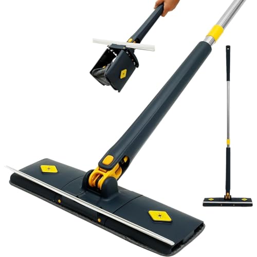 Image of LISHER Plastic Microfiber Floor Cleaning Mop with Scraper with 360 Rotating Head | Self-Wringings H&s-Free Automatic Water Squeezing Mop for Floors | Kitchen | Wall | Bathroom | Toilet