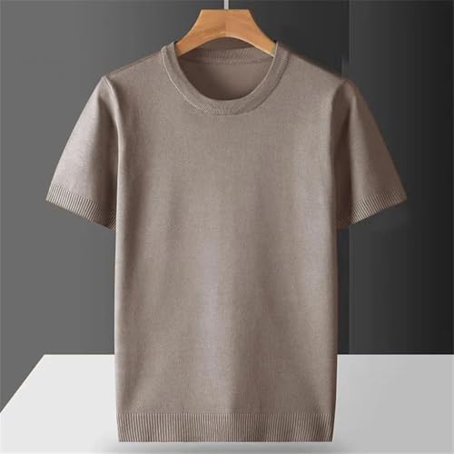 Mens Short Sleeve Pullover Sweater O-Neck Breathable Thin Solid Color Knitting Pullover Tops 5