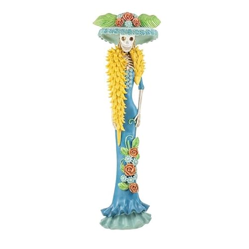 Figura Catrina e con Cappello e Fiori in Resina Dipinta a Mano 51 cm Multicolore Medidas: 35x30x51 cm giallo blu