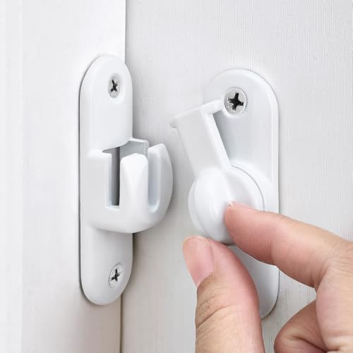 Image of INIRET 6 Packs White Barn Door Latches,90 /180 Degree Gate Lock,Flip Gate Latches Hardware,Zinc Alloy Right Angle Door Lock Latch,Door Security Sliding Door Latch Lock for Cabinets,Bathroom