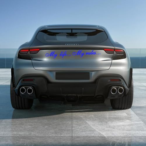 Image of My Life My Rules Car Vinyl Sticker Decal, Self-Adhesive Automotive Windshield Banner Sticker, Vehicle Decorative Letters Decal Accessories, Universal for RV, SUV, Truck (Blue)