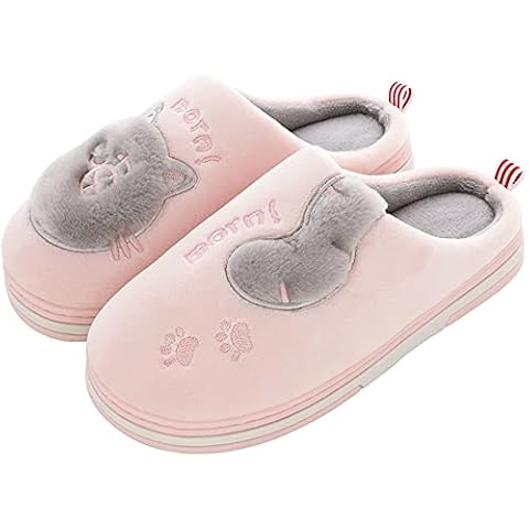 DRECAGE Womens Mens Slippers Size 3-10UK, Fluffy Warm Slippers for Ladies, Cosy and Anti-Skid House Slippers Winter Pink 3/3.5 UK(Label Size 36-37,250MM) Cover