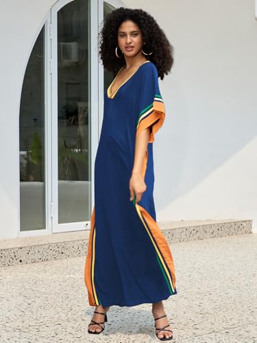 Image of KECVOT Kaftan Dresses for Women V-Neck Print Swimsuit Cover Up Plus Size Beach Caftan Lounge Dress