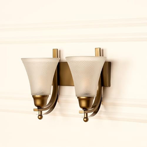 Image of Divine Trends Antique Brass Finish Double J Wall Light with Frosted Hammered Glass Shade for Living Room, Bedroom, Home Decoration, Hotel Wall Lamp Pack of 1