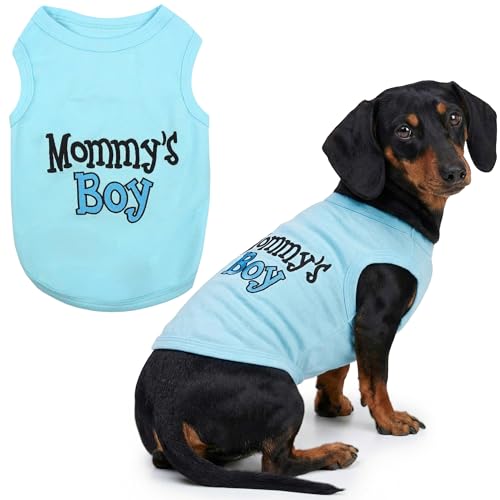 Parisian Pet Dog Shirt for Mother's Day – 100% Cotton Shirts for Large Dogs – Blue Sleeveless Puppy Clothes – Lightweight and Breathable Dog Apparel – Boy Dogs Clothes - Stretchy Mommy’s Boy Pet Shirt