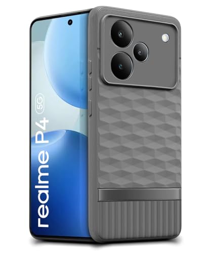Image of WOW IMAGINE Back Cover for Realme P4 5G with Hexa Cube Design | Ultra Slim Soft Rubberised Case | Inner Velvet Fabric | Matte Silicone Flexible Mobile Case | Camera Protection - Grey