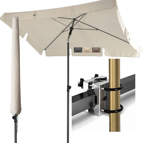 Menz Sonnenschirm Balkon - 3-IN-1 SET - UV50+ Sonnenschirm rechteckig 200x125 cm + Sonnenschirmhalter Balkongeländer + Sonnenschirmhülle - Sonnenschutz Balkon, Beige 1